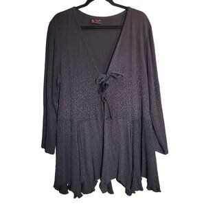 Y2K Whimsygoth Witchy  Fairy Grunge Goth Women's Black 3/4 Sleeve Tie V Neck Sty